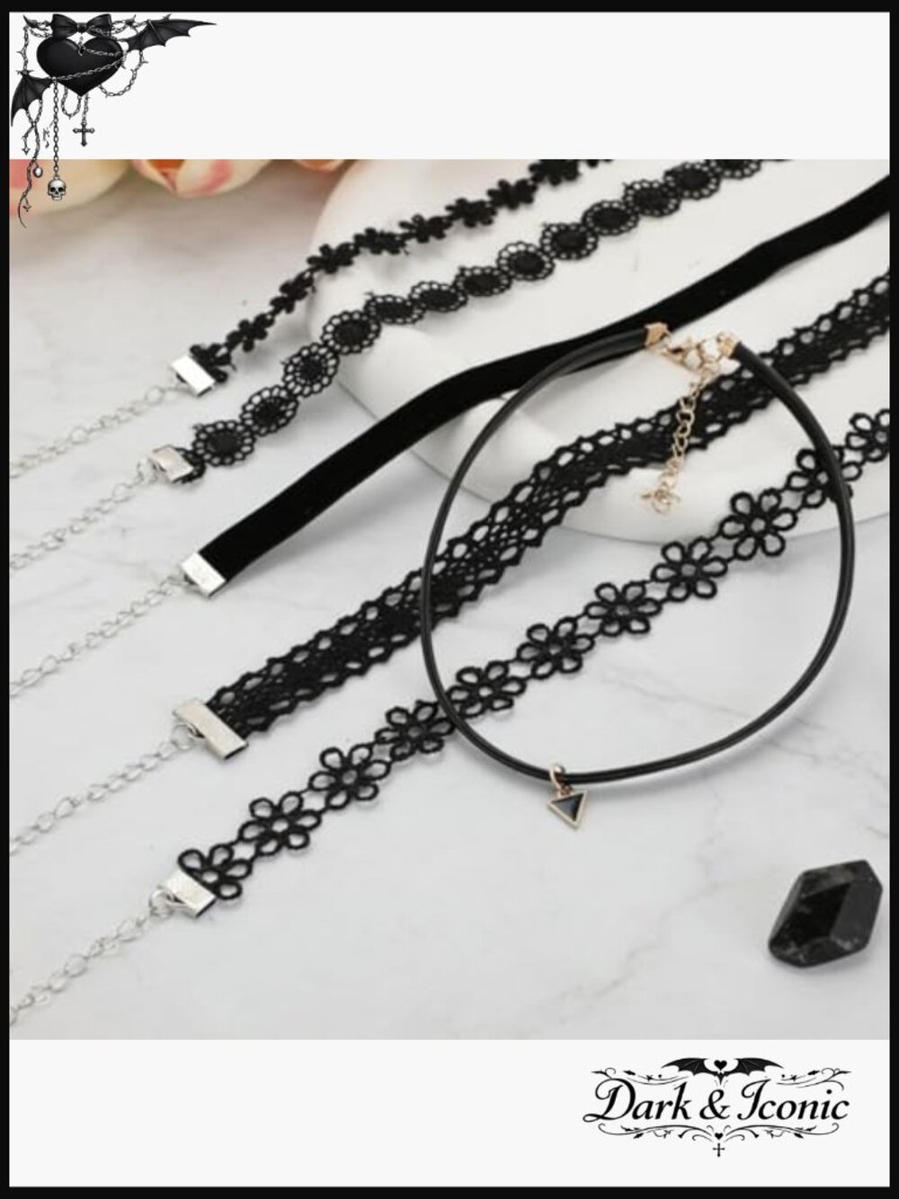 6 Piece Velvet Choker Necklace Set, Adjustable Gothic Lace Punk Jewelry - Picture 3 of 6